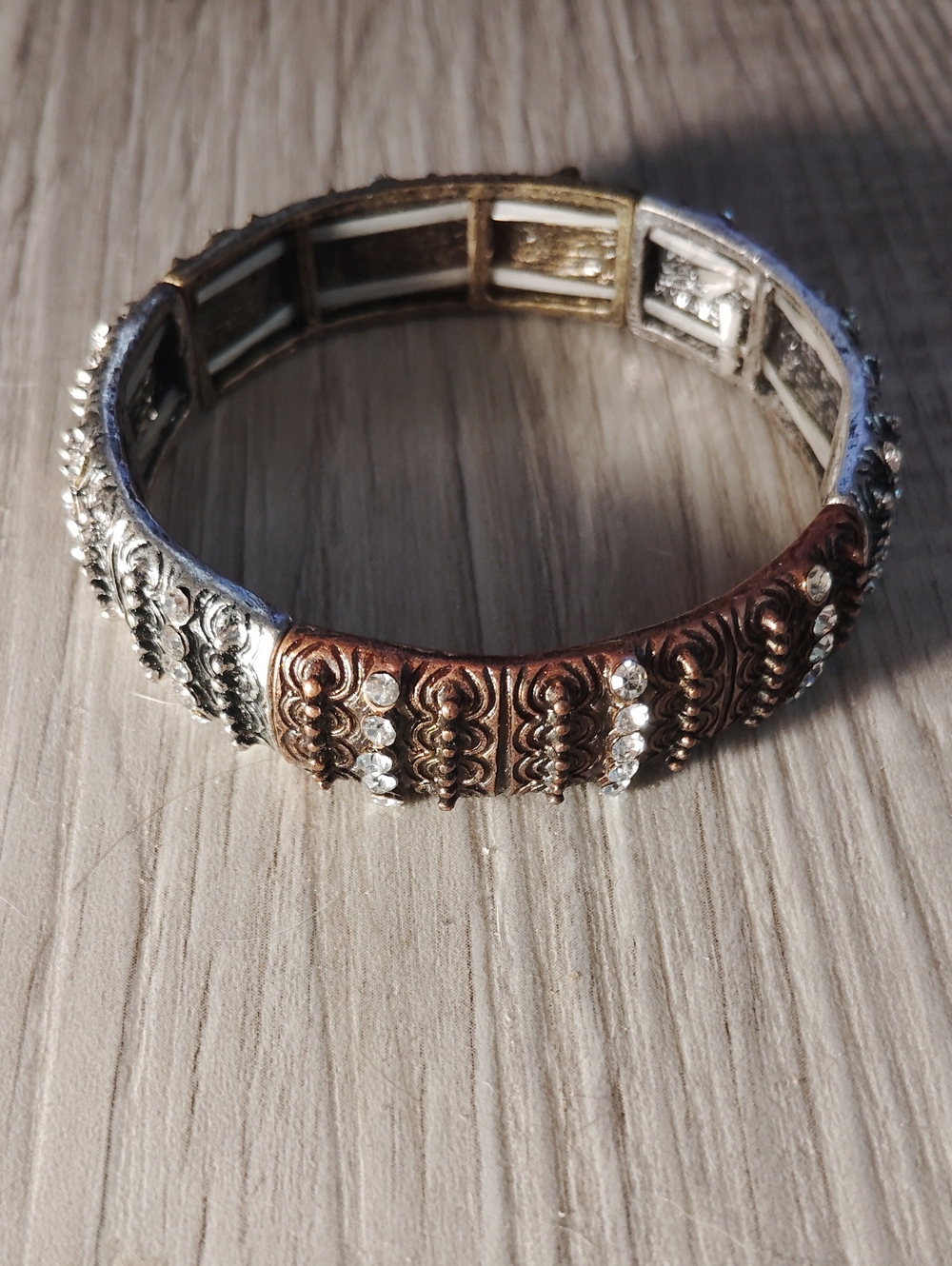 Two-Tone Copper & Silver Crystal Accent Women's Bracelet